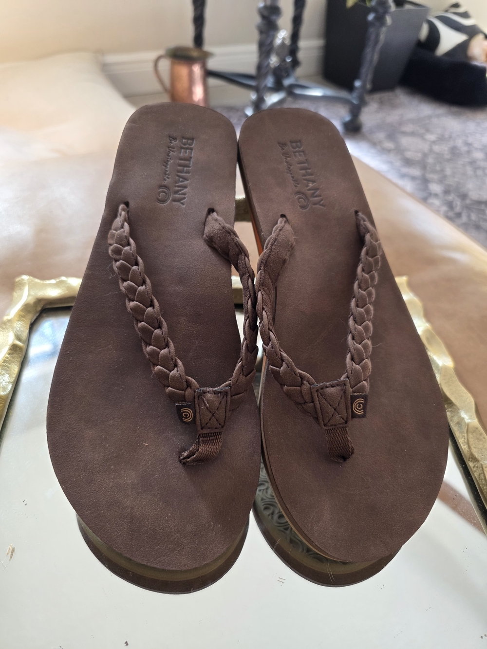 Bethany  Brown Braided Flip Flop Sandals Never Worn